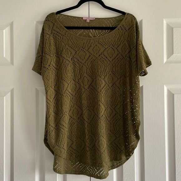 Calypso Women’s Army Green Cut Out Loose Fit Shirt - Picture 1 of 6